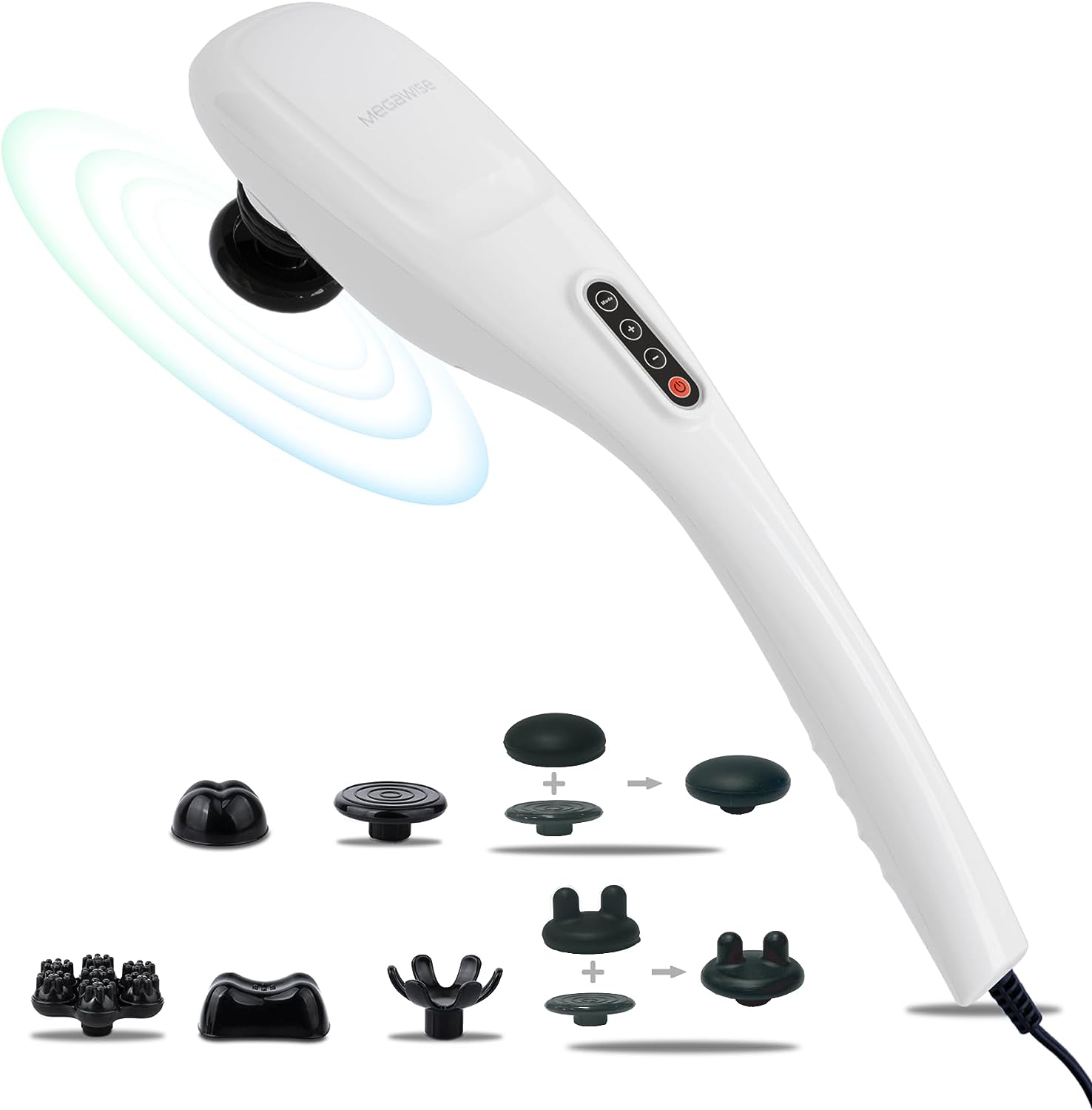 MEGAWISE Stylish Handheld Back Massager with Powerful Motor and 5 Different Nodes, Deep Tissue Massager, Relax Shoulders, Neck, Back, Muscle, Arms, Legs