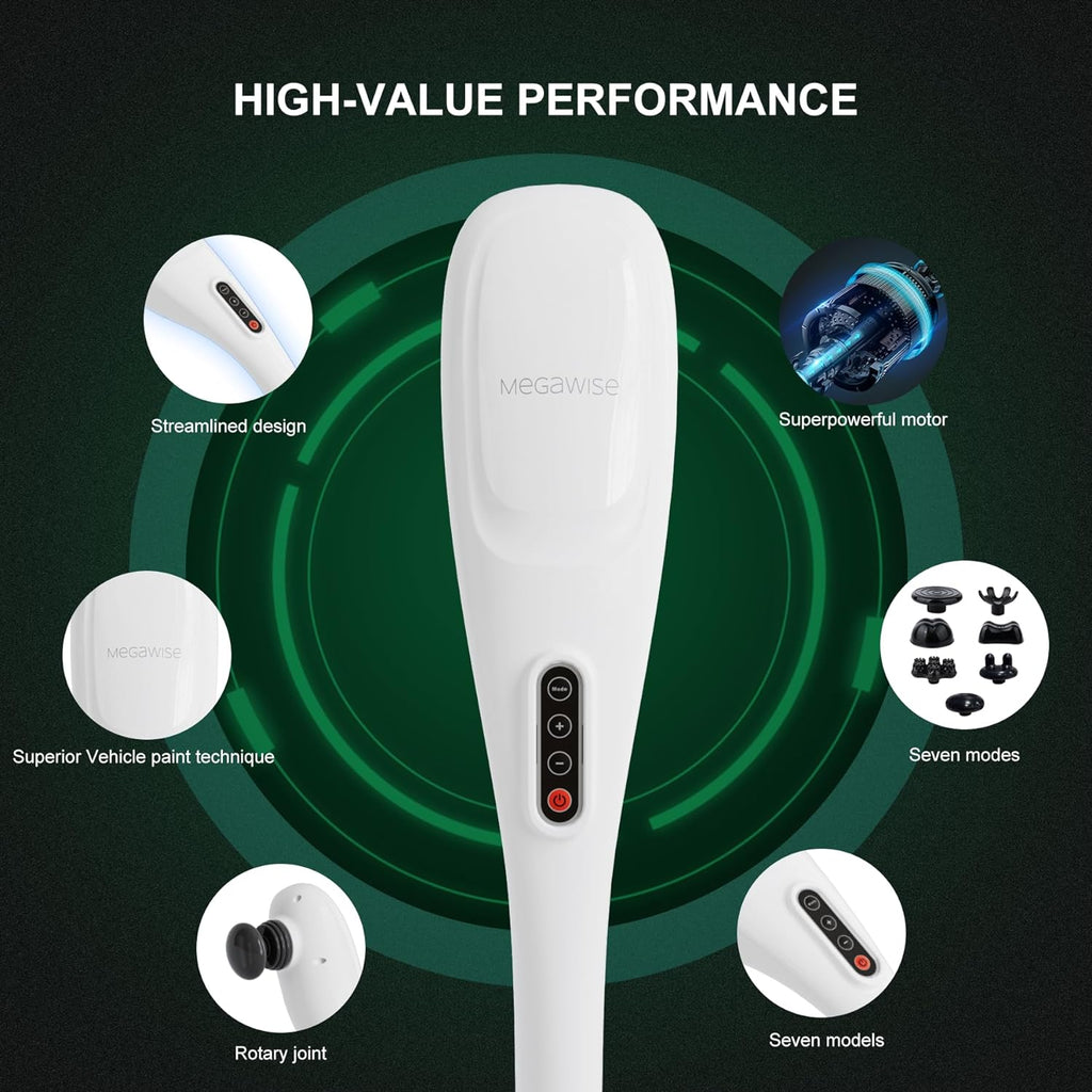 MEGAWISE Stylish Handheld Back Massager with Powerful Motor and 5 Different Nodes, Deep Tissue Massager, Relax Shoulders, Neck, Back, Muscle, Arms, Legs