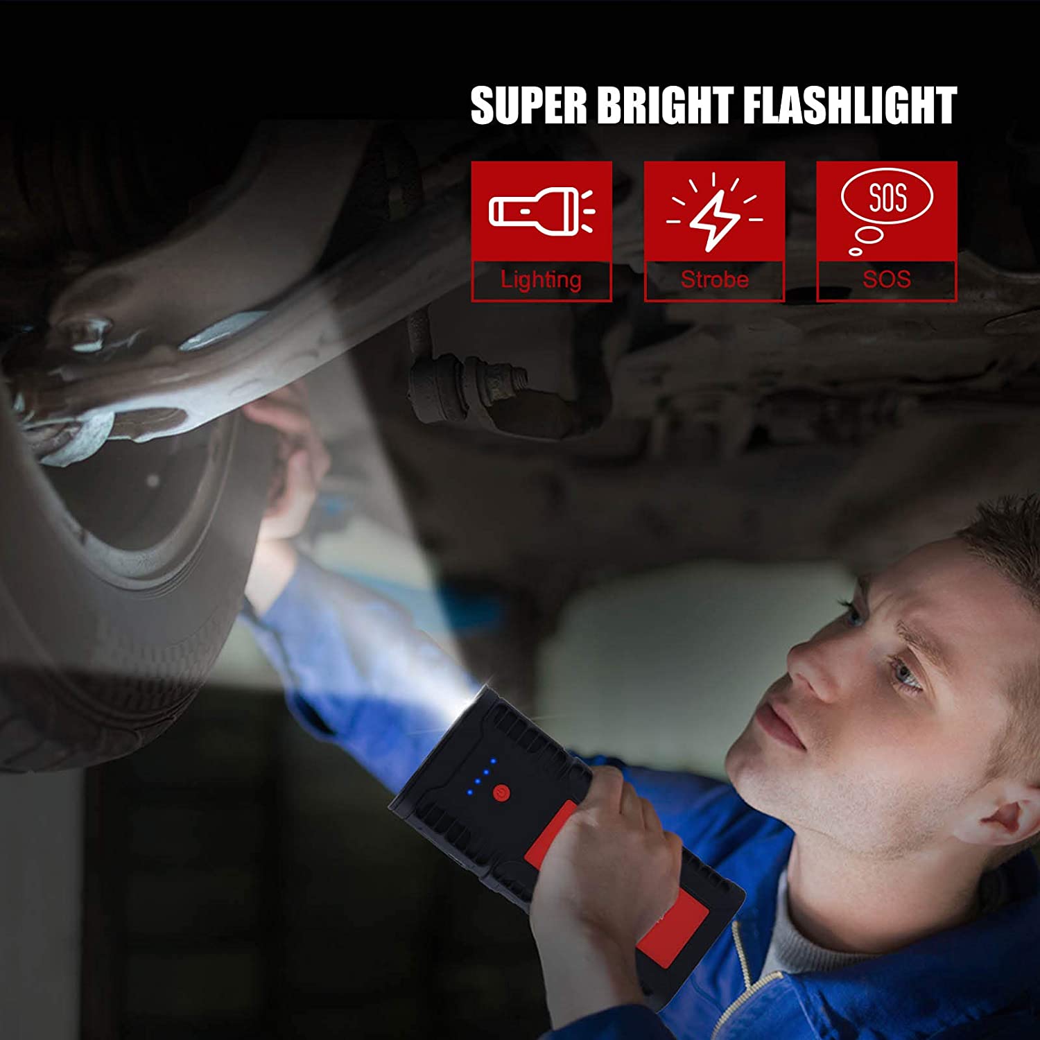 MEGAWISE 2500A Peak 21800mAh Car Jump Starter, Portable Power Pack for Up to 8.0L Gas & 6.5L Diesel Engines, with LCD Display, Type-C Fast Charging & Multi-Mode LED Flashlight