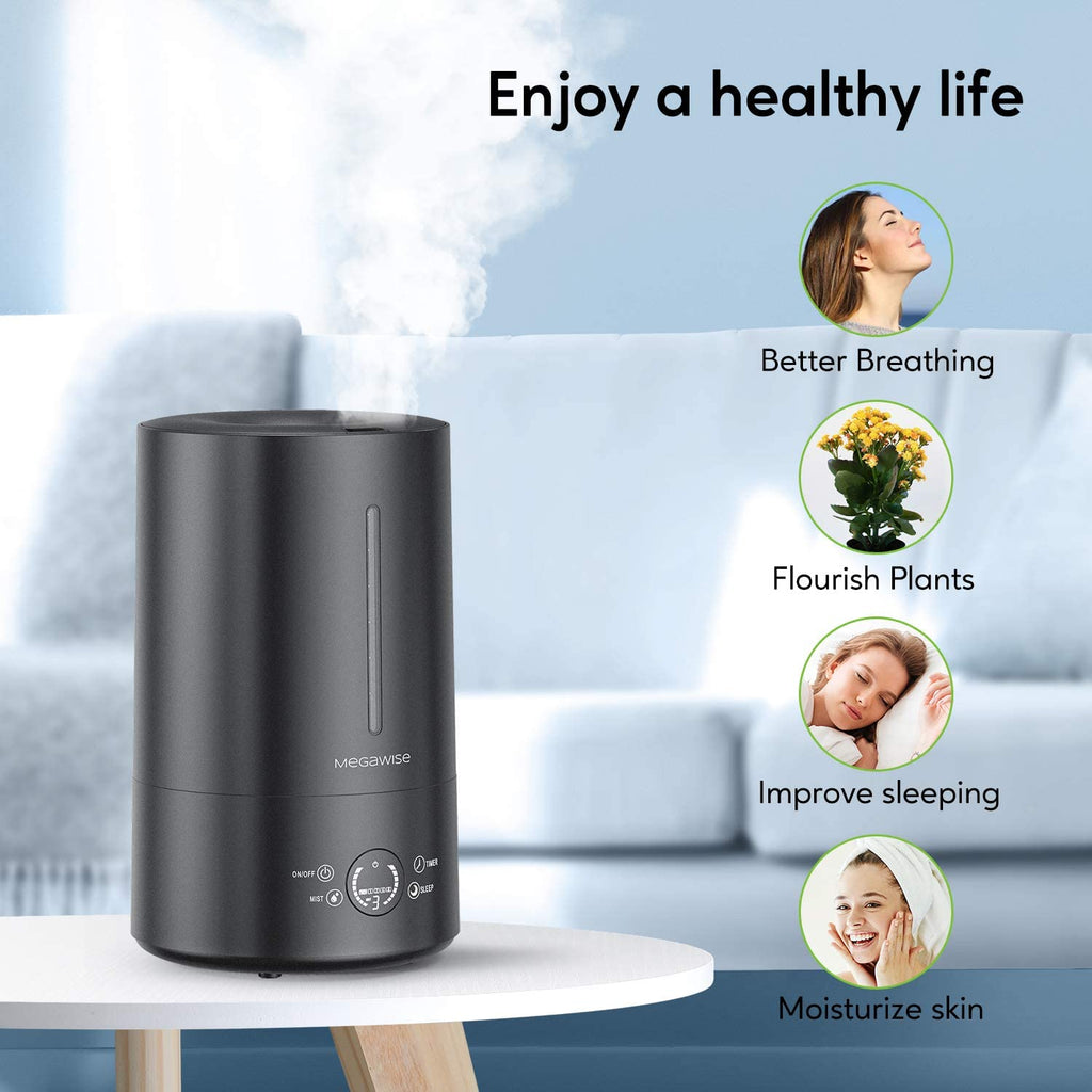 MegaWise Vortex Top-fill Design humidifier, Touch Screen with Backlit display, 1.18 gal ultra-fine mist humidifiers with Auto Shut-off, Adjustable Mist Output