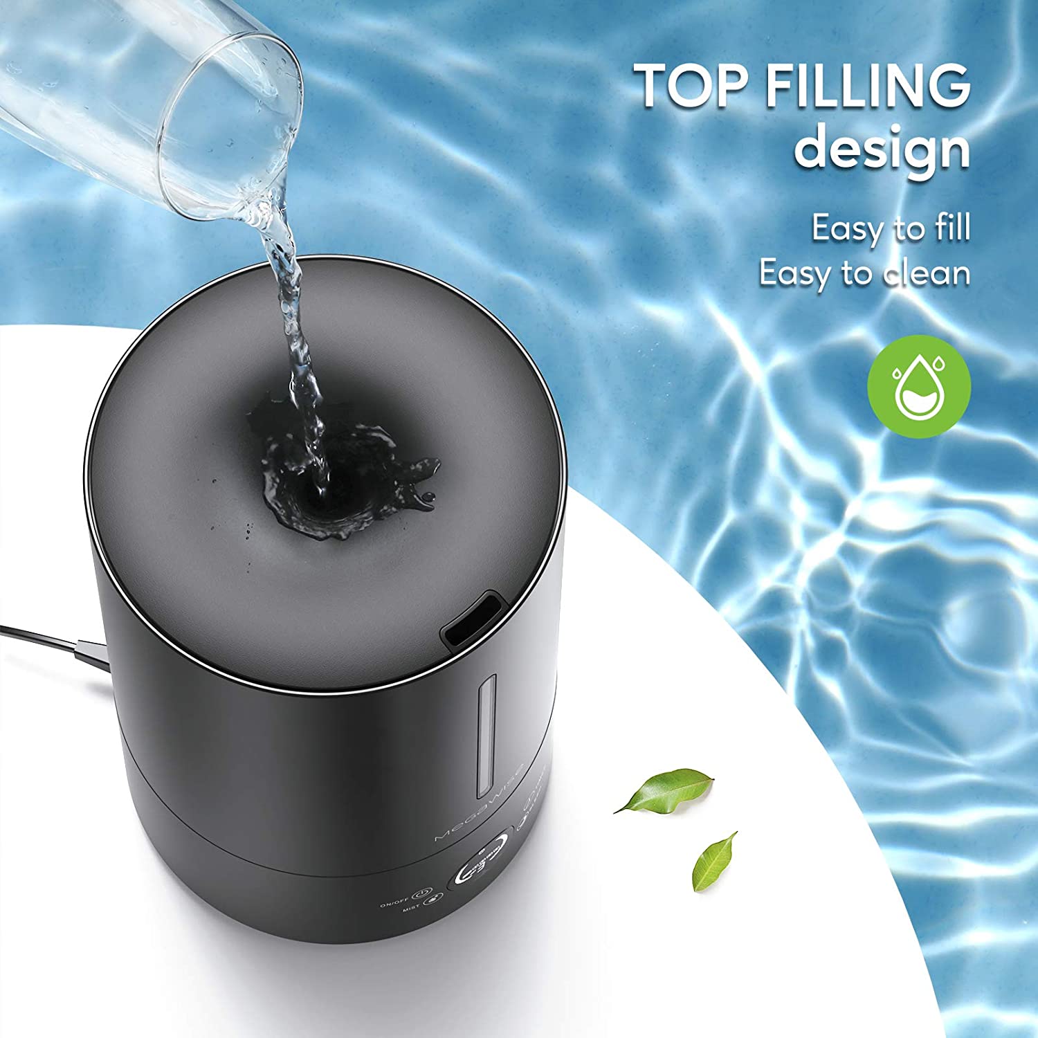 MegaWise Vortex Top-fill Design humidifier, Touch Screen with Backlit display, 1.18 gal ultra-fine mist humidifiers with Auto Shut-off, Adjustable Mist Output