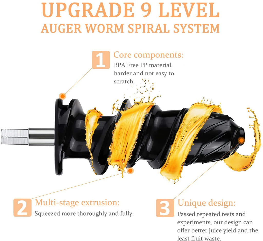 MEGAWISE Slow Masticating Juicer 9 Segment Spiral 2 Speed Modes 50dB Quiet Motor