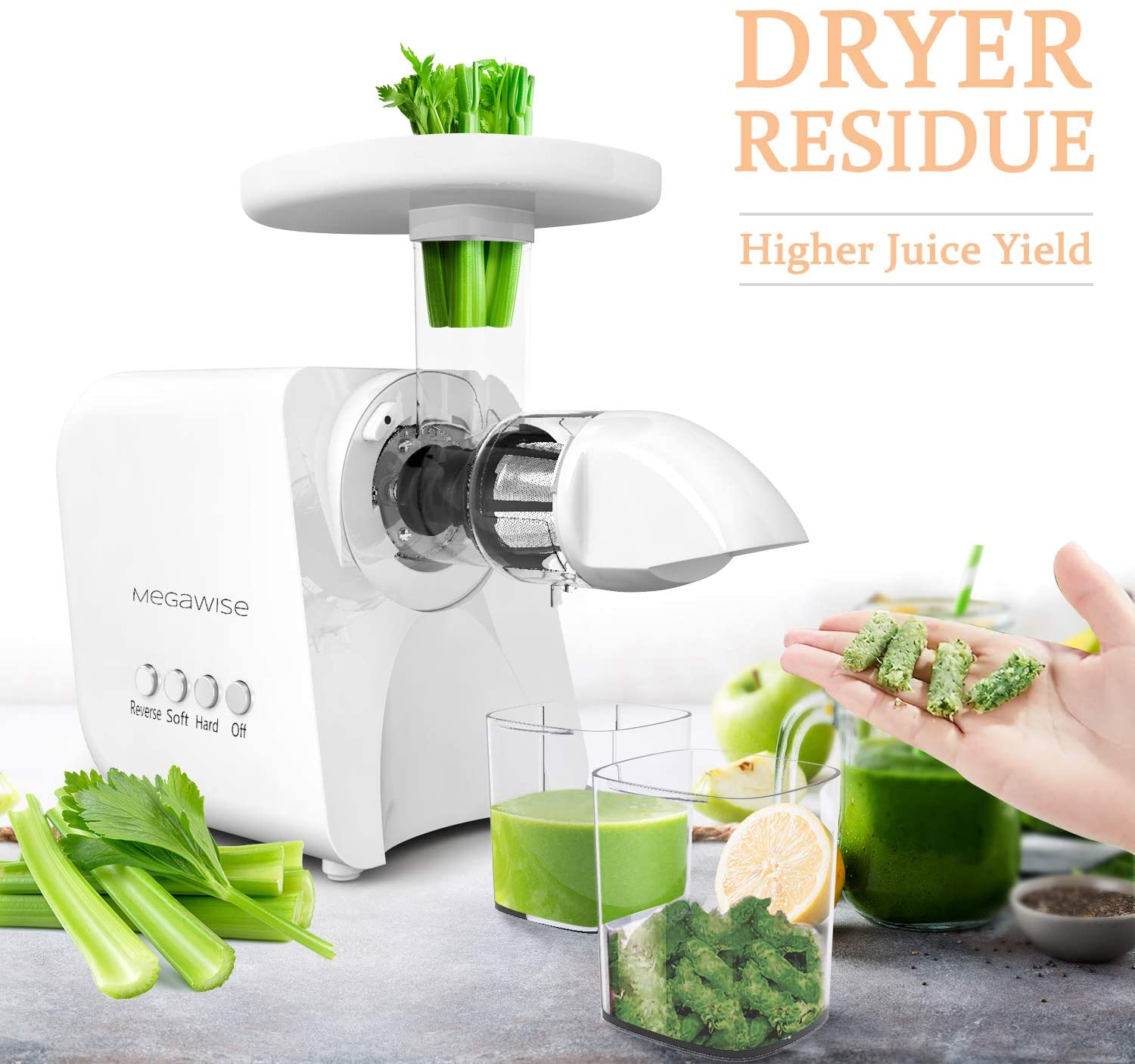 MEGAWISE Slow Masticating Juicer 9 Segment Spiral 2 Speed Modes 50dB Quiet Motor