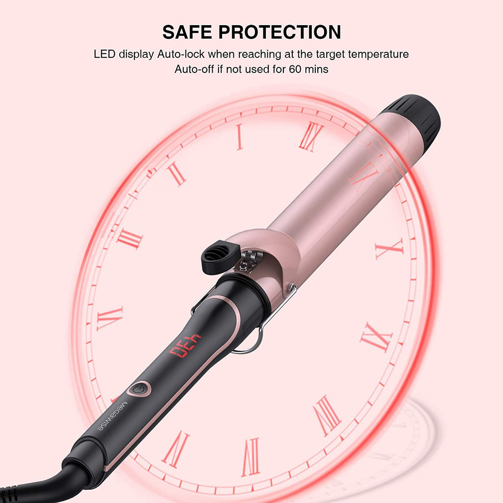 MegaWise Pro 1.5 inch Ceramic Hair Curling Iron, 20s PTC Fast Heating Tech, Anti-Scald Insulated Grip &Tip, Auto Shut Off and 360° Swivel Cord, 2 Clips and Heat-Resistant Glove Included