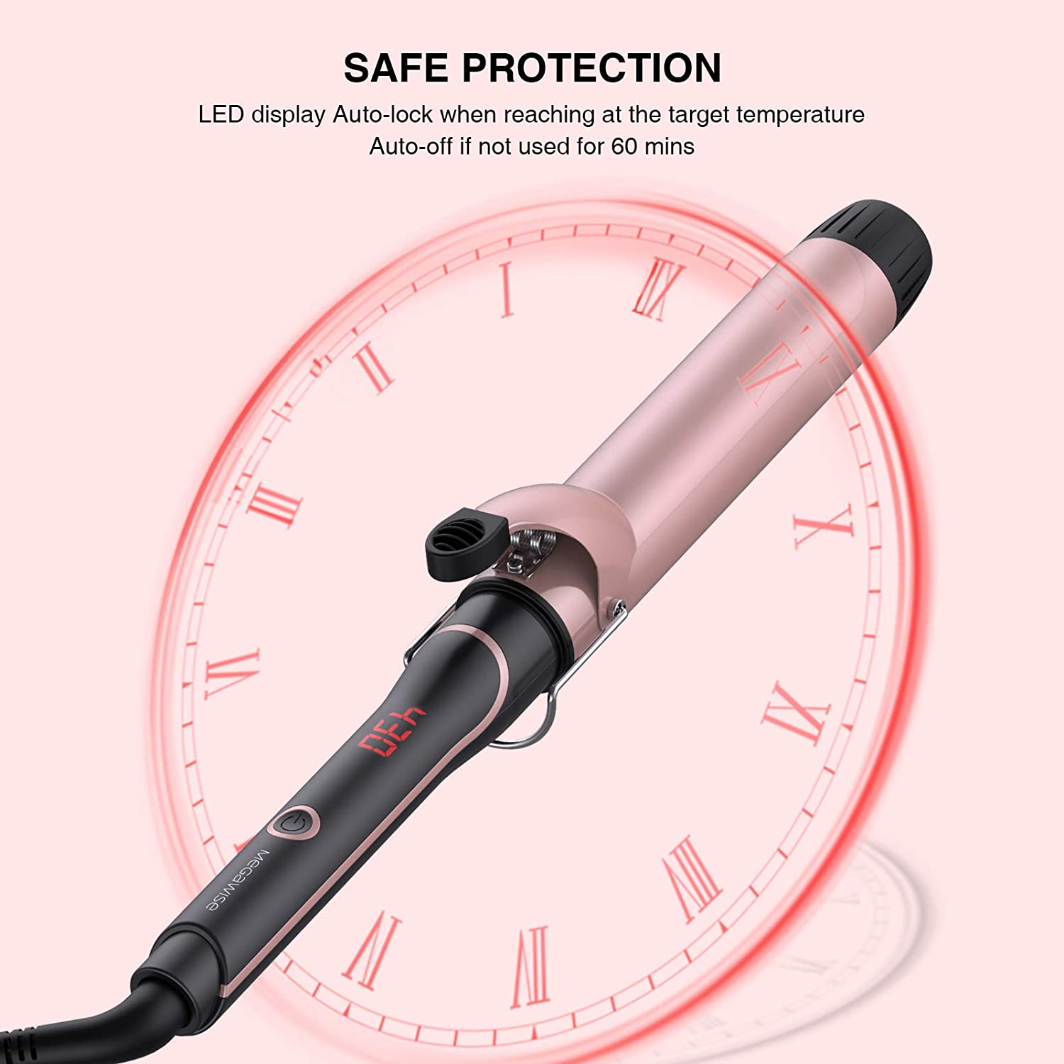 MegaWise Pro 1.5 inch Ceramic Hair Curling Iron, 20s PTC Fast Heating Tech, Anti-Scald Insulated Grip &Tip, Auto Shut Off and 360° Swivel Cord, 2 Clips and Heat-Resistant Glove Included