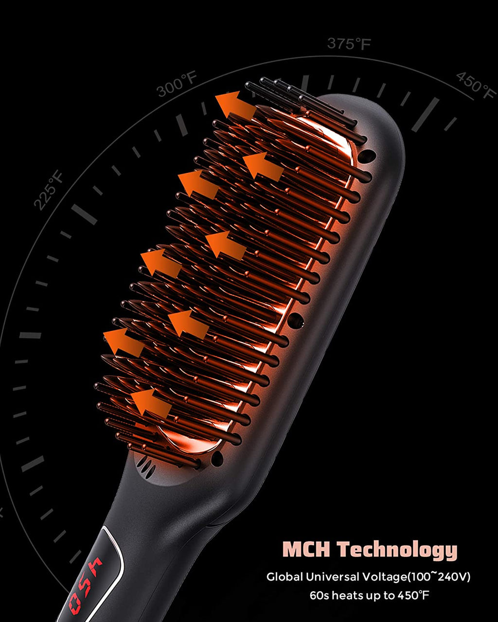 MEGAWISE Enhanced Ionic Anti-Scald Hair Straightener Brush with Universal Dual Voltage, MCH