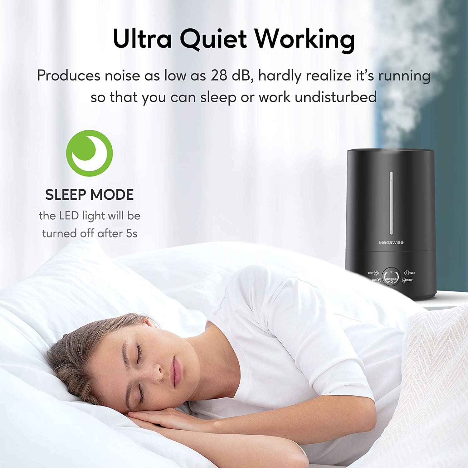 MegaWise Vortex Top-fill Design humidifier, Touch Screen with Backlit display, 1.18 gal ultra-fine mist humidifiers with Auto Shut-off, Adjustable Mist Output