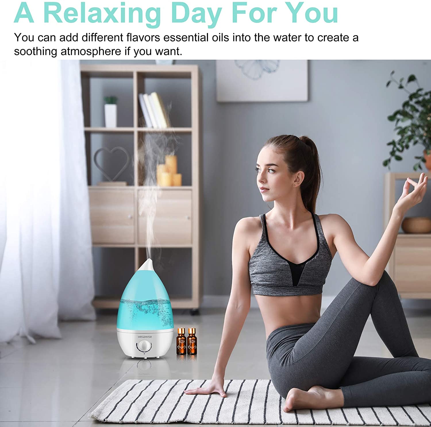 MEGAWISE 1.5L/0.53 Gal Cool Mist Humidifiers, Essential Oil Diffuser with Adjustable Mist Output, 25dB Quiet Ultrasonic