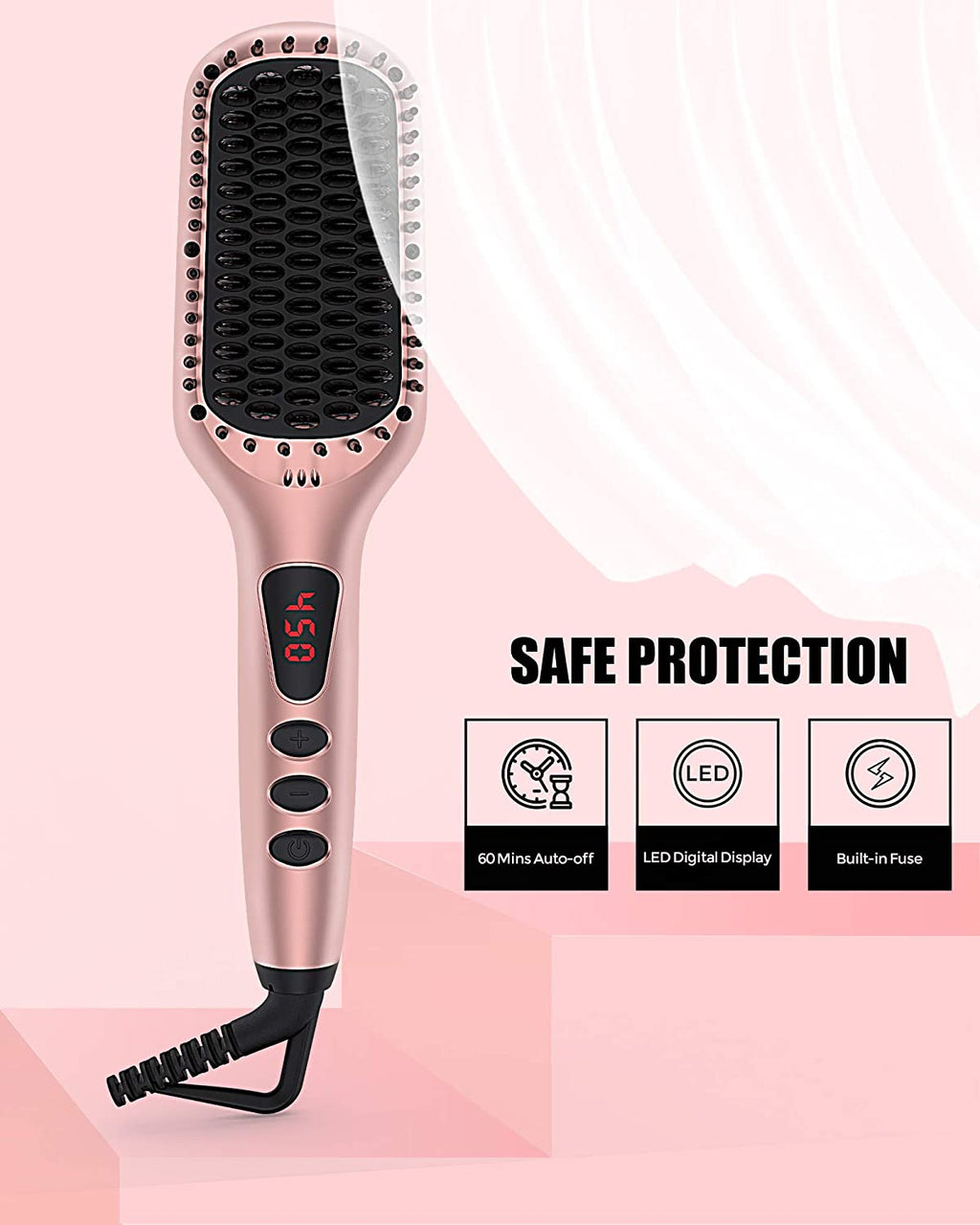 MeGaWise Enhanced Ionic Hair Straightener Brush with Universal Dual Voltage, Anti-Scald Straightening Comb