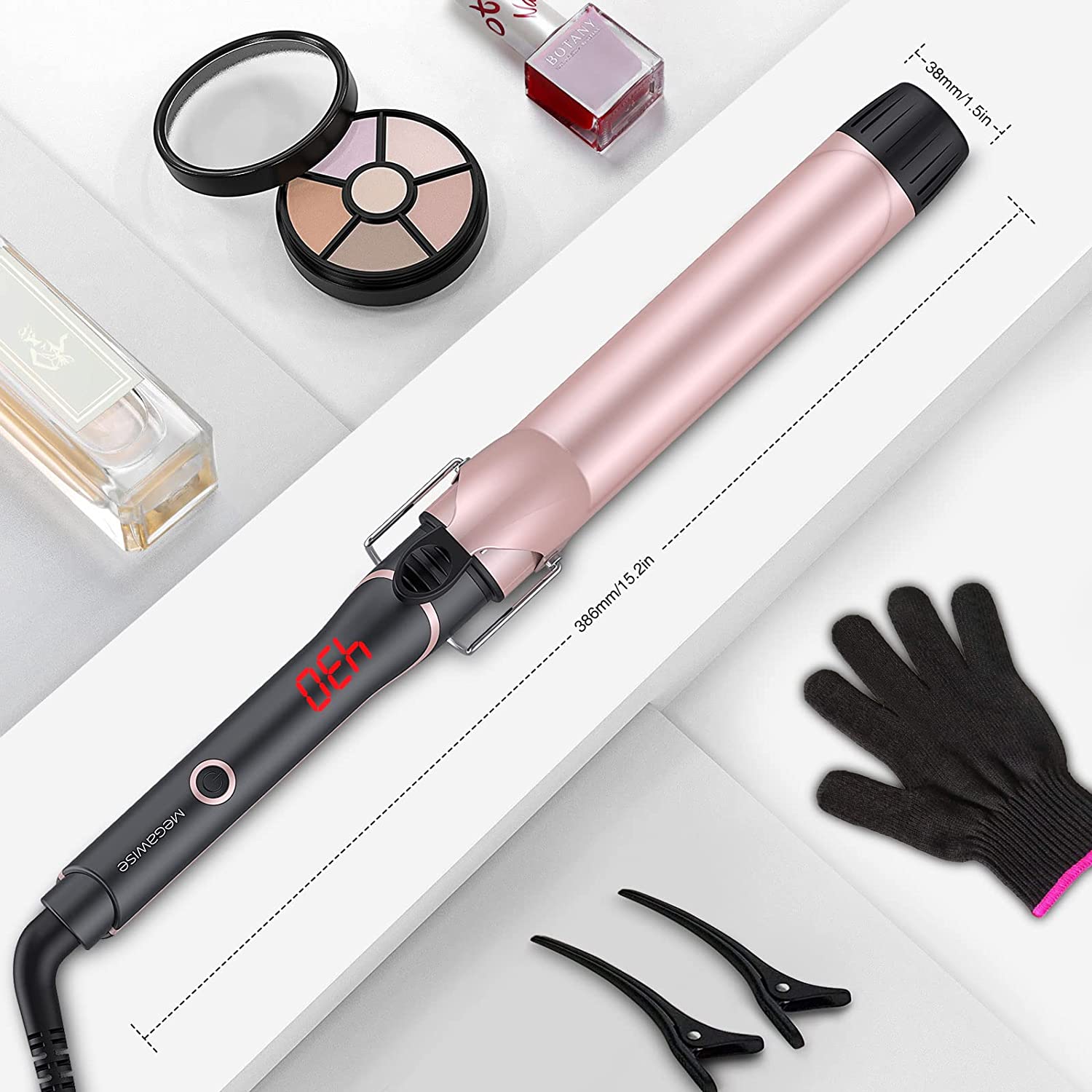 MegaWise Pro 1.5 inch Ceramic Hair Curling Iron, 20s PTC Fast Heating Tech, Anti-Scald Insulated Grip &Tip, Auto Shut Off and 360° Swivel Cord, 2 Clips and Heat-Resistant Glove Included
