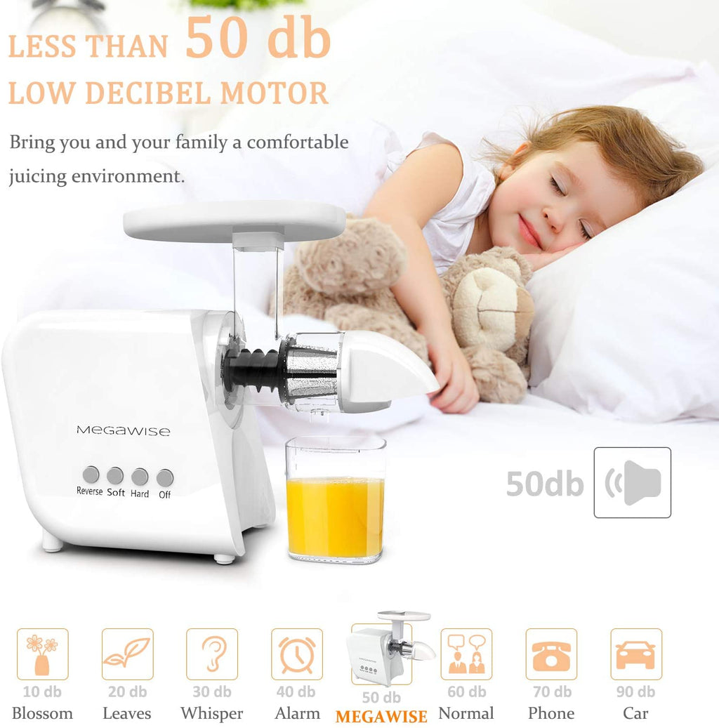 MEGAWISE Slow Masticating Juicer 9 Segment Spiral 2 Speed Modes 50dB Quiet Motor