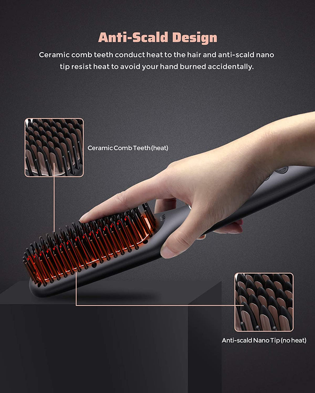 MEGAWISE Enhanced Ionic Anti-Scald Hair Straightener Brush with Universal Dual Voltage, MCH