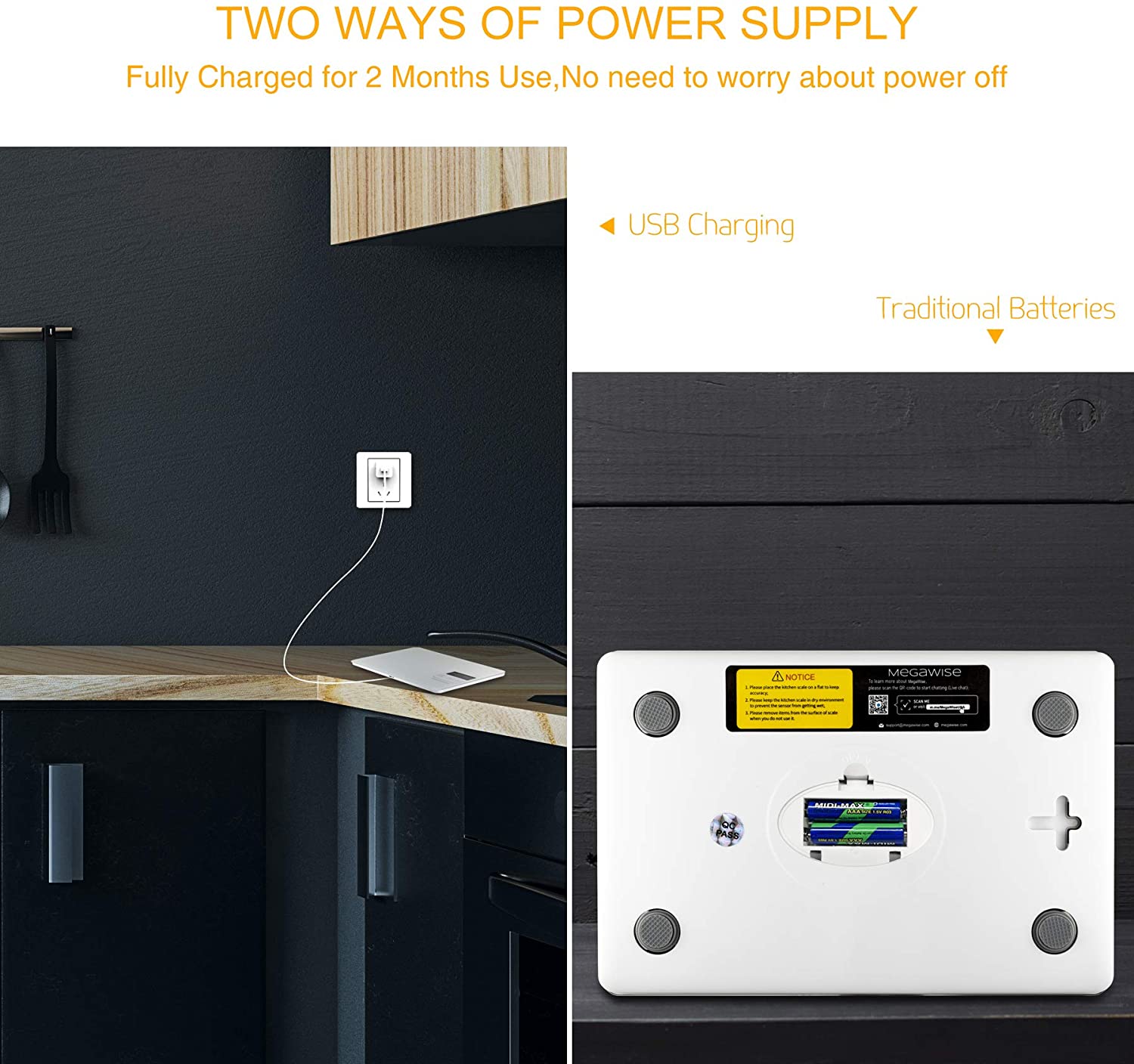 MegaWise Premium Kitchen Scale, 33lb Capacity, Waterproof Tempered Glass, Rechargeable Digital Food Scale, 1g/0.04oz Precise Graduation, 5 Units Conversion, Tare Function