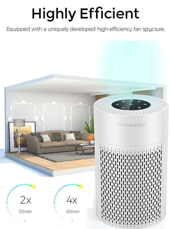 MegaWise Smart Air Purifier for Home Large Room with Smart Air Quality Sensor, Sleep Mode, Quiet Air Cleaner for Pets, Odors, Smoke, Dust, Ozone Free